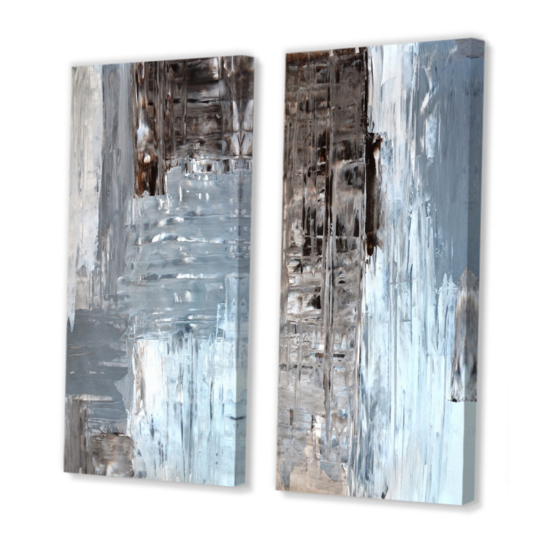 Ensemble de 2 peintures sur toiles colorées dans des tons de gris et de brun, Toile tendue, H 20 po x l 24 po x P 1 po