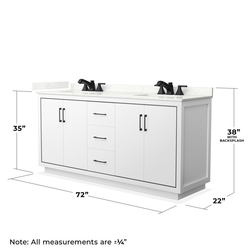 72'' W Double Vanity, Matte Black, White, Giotto Quartz