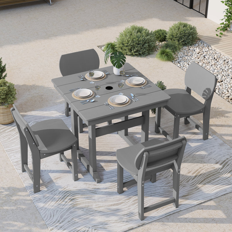Small Space 4 - Person 32.1"  Square Dining Set Outdoor Poly Patio Chair with Table  All-weather Waterproof, Gray