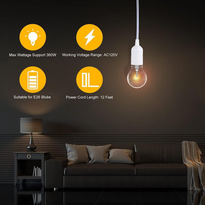 Simple Deluxe 6 Pack 12 Feet Extension Hanging Lantern Pendant Light Cord with E26 Socket, Featuring an On/Off Switch (Bulb Not Included), White