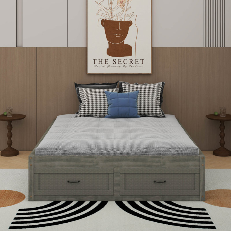 Platform Bed With 6 Drawers, Antique Gray, Full