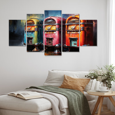 Coloful Modern Jukebox Jams II - Jukeboxes Multipanel Wall Art Canvas