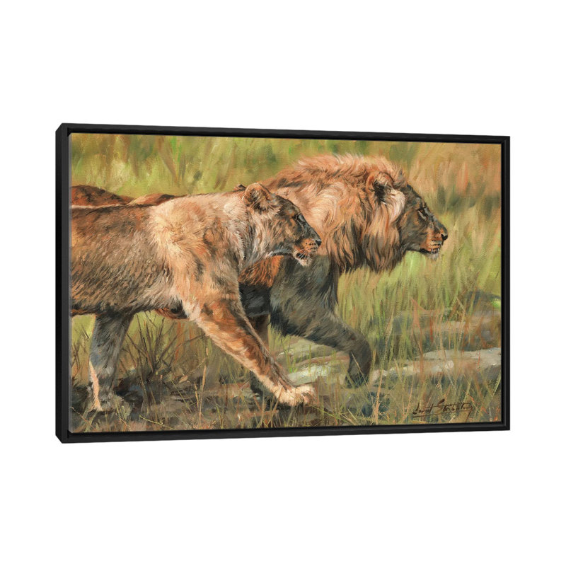 «Lion and Lioness», impression sur toile, H 18 po x l 26 po x P 1,5 po, Toile avec cadre noir, Pas de tapis