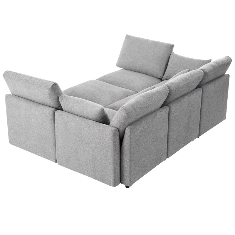 Canapé modulaire 85,4 po Canapé modulaire en U Canapé-lit Canapé-lit en L avec repose-pieds mobile et deux ports USB pour le salon