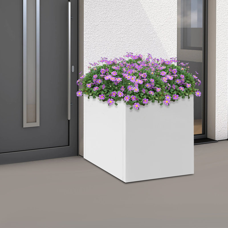 20" Cube Planter Box Indoor Outdoor Plant Container for Garden Patio, White, 20" H x 20" W x 20" D