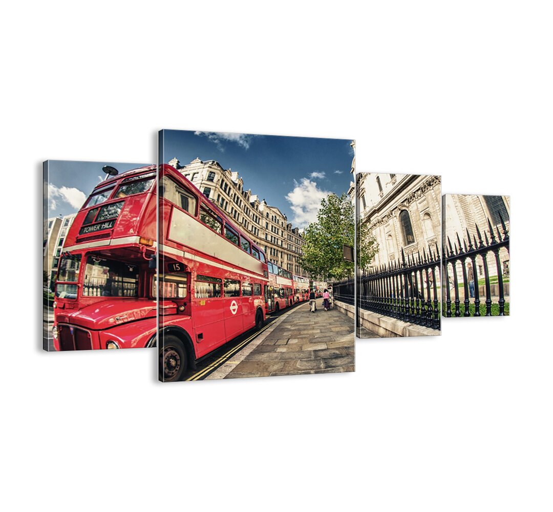 4-tlg. Leinwandbilder-Set - Fotografie „London Street in Grey and Red”