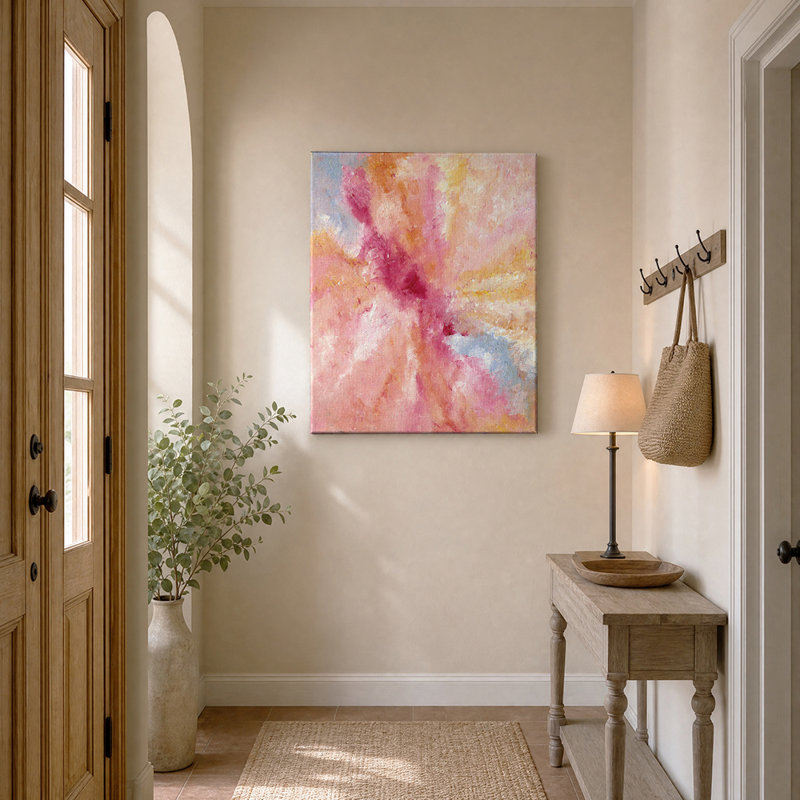 Coral Bloom Abstract Canvas Wall Art, 20"H x 16"W, Walnut Frame