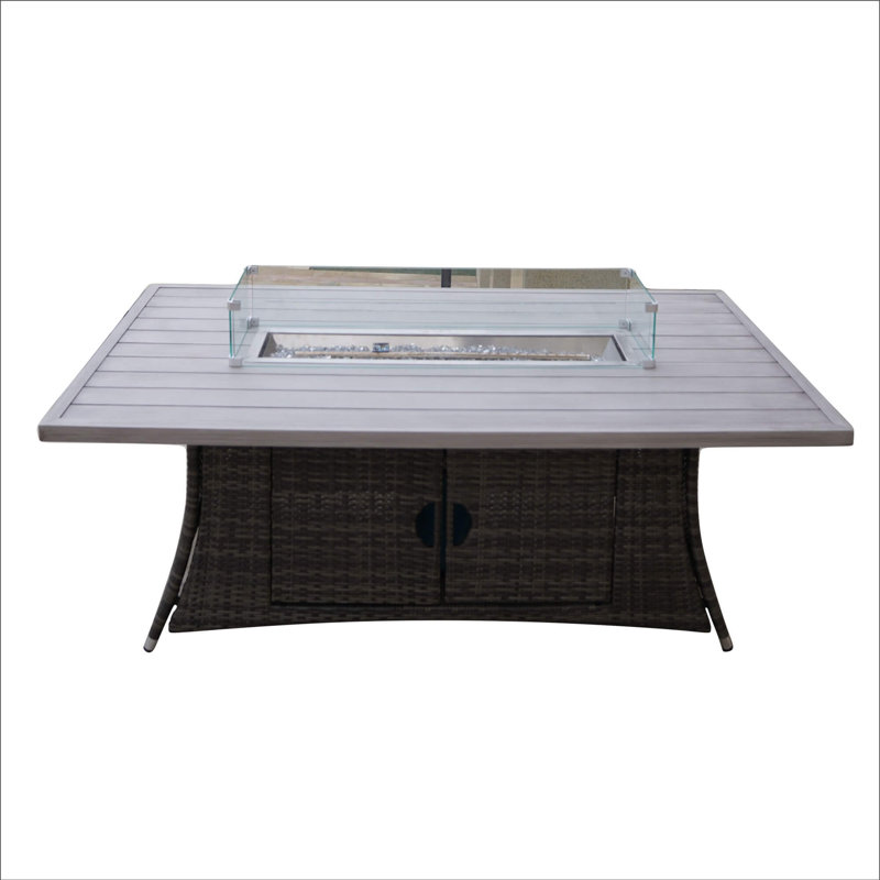 6-Seat Rectangle Fire Pit Table With Aluminum Top, Gray