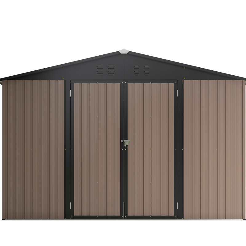 10' X Metal Shed For Outdoor, Brown, With Lockable Door & Ventilation Garden Patio Use Outside, Lockable, Ventilated Backyard Equipment