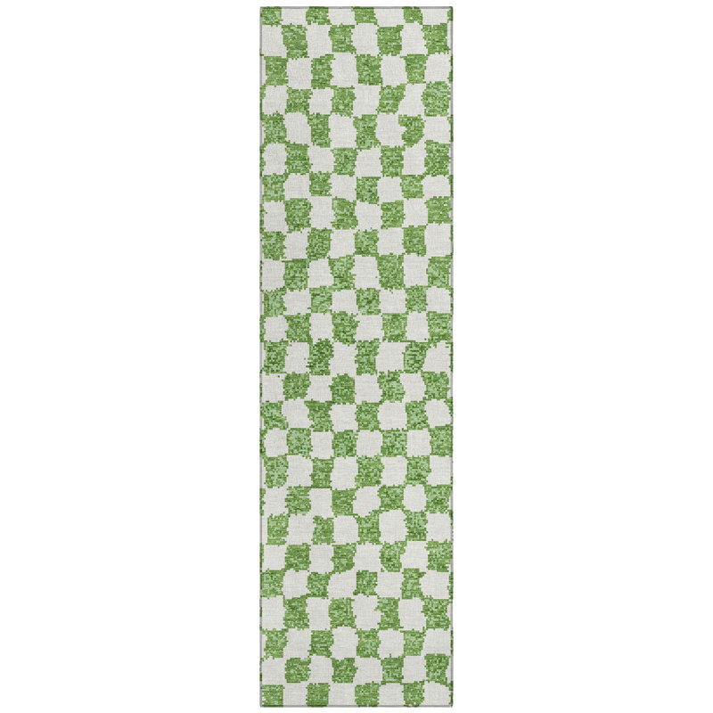 Machine Washable Indoor/Outdoor Xhevrie Green Rug, Runner 2'3" x 7'6"
