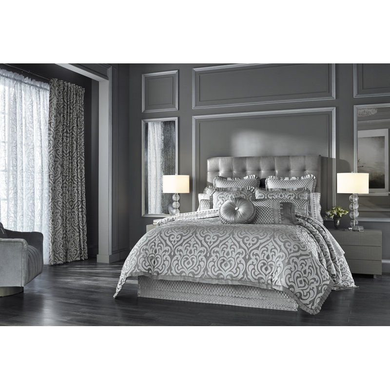 Queen Gray Reversible Gathered Embellishment Bedding Set