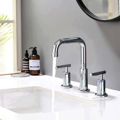 Bathroom Faucet In Finish, 8 In. Wide, 2 Handles, Pop Up Drain, 360 Swivel Spout, Drip- Valves, Efficient Aerator Ceramic Disc Modern Look
