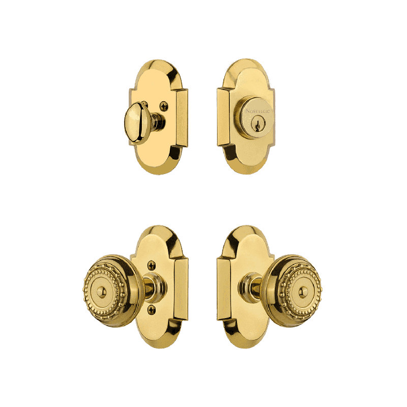 Nostalgic Warehouse Cottage Entry Set with Meadows Knob, Polished Brass, 2.75