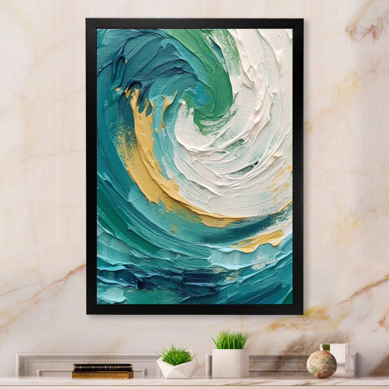 «Teal Cream», art mural sur toile, H 40 po x l 30 po x P 1,5 po, Cadre simple noir