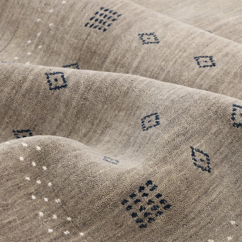 Simi Hand Knotted Cotton/Wool Southwestern Area Rug, Taupe, Rectangle 8' x 10'
