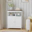 Armoire de rangement moderne avec portes doubles, armoire de salle de bain autoportante avec tablette réglable et plateau en bois naturel, organisateur polyvalent pour la cuisine, le salon, la salle de bain ou le vestibule - blanc