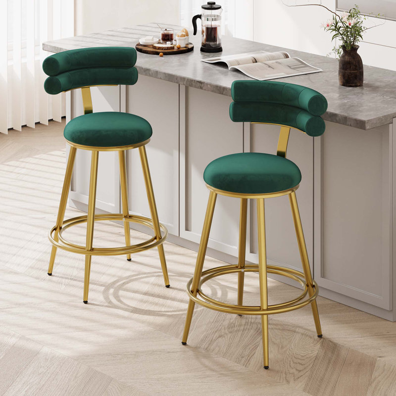 27.65''Modern Counter Stools Set Of 2,Counter Stools With Iron Frame,Soft Back And Cushion,Footrest,Suitable For Kitchen/Bedroom/Dining Room