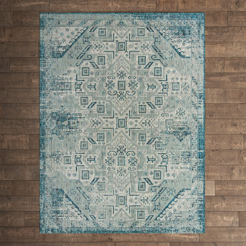 Tapis bleu sarcelle intérieur / extérieur Danera, Rectangle 9 pi x 12 pi