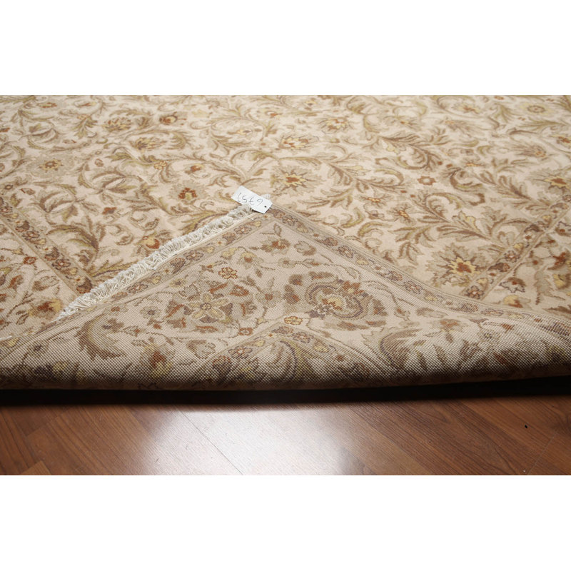 Tapis beige en laine noué à la main de conception unique 9 pi x 12 pi