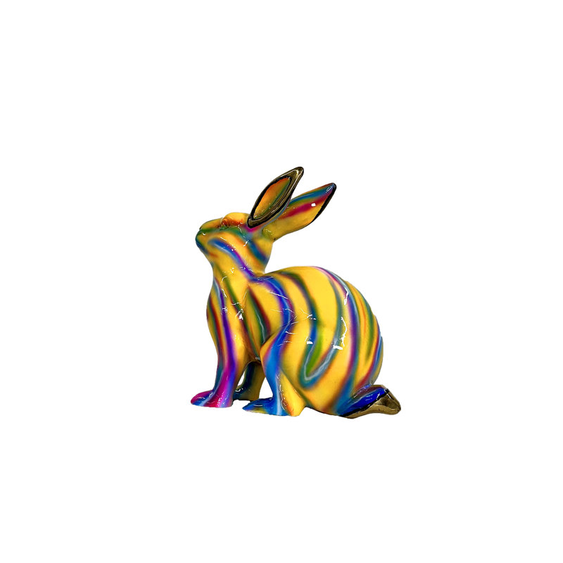 Bronze Color Splash Tie-Dye Sitting Bunny Sculpture
