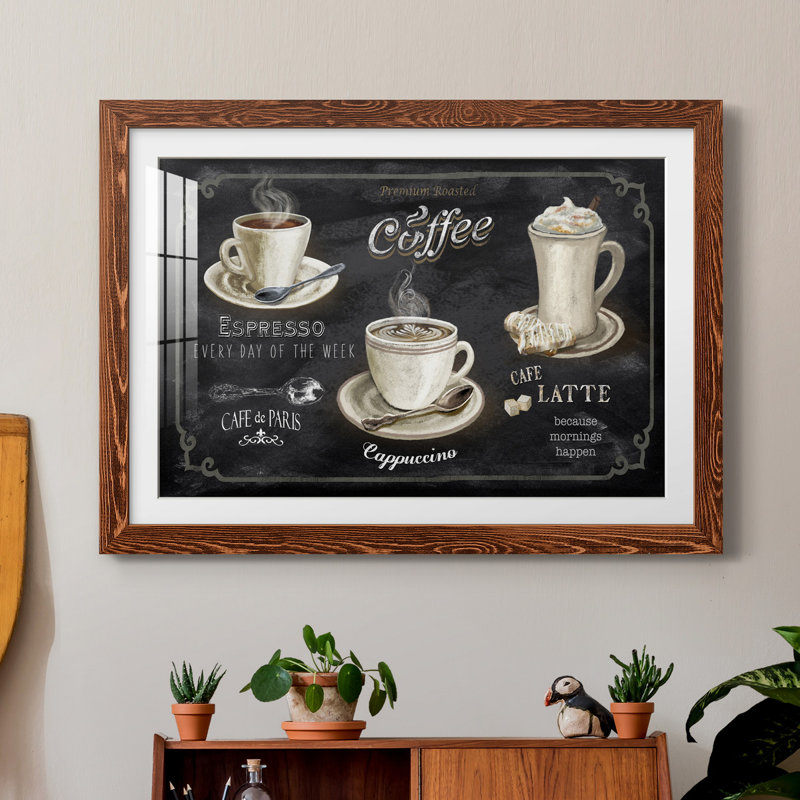 Coffee Trio - Reproduction d'art graphique sur papier encadré, H 37,5 po x l 27,5 po x P 1,5 po, Cadre en érable