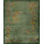 Tapis vert antique à motif floral noué à la main Art Déco