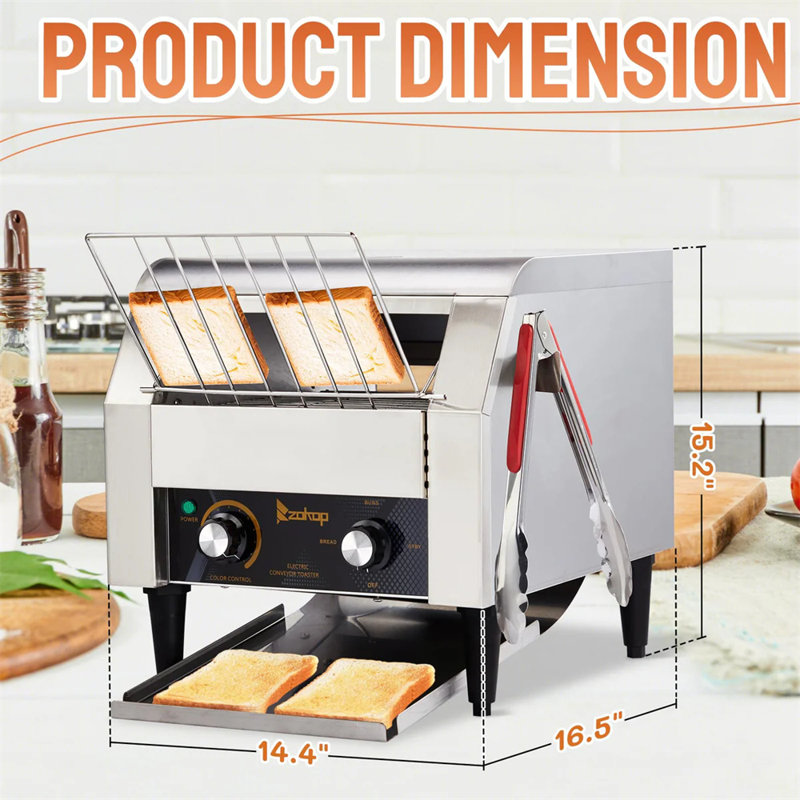 14.4" 1700W 110V Commercial Conveyor Toaster With 300 Slices/Hour