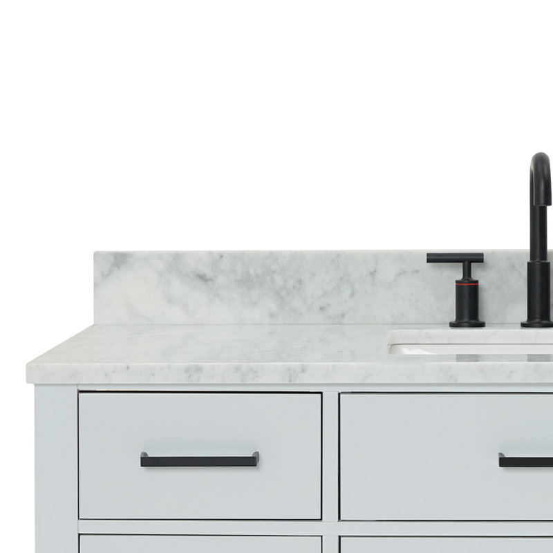 Jameal 48'' Solid Wood Single Bathroom Vanity with 0.75'' Carrara Marble Top Sink, Gray, Rectangular, 48"