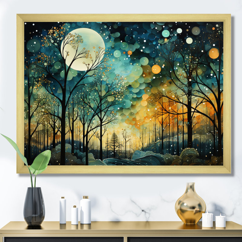 «Enchanted Forest - Abstract Collages», art mural, H 30 po x l 40 po, Cadre photo unique, Doré
