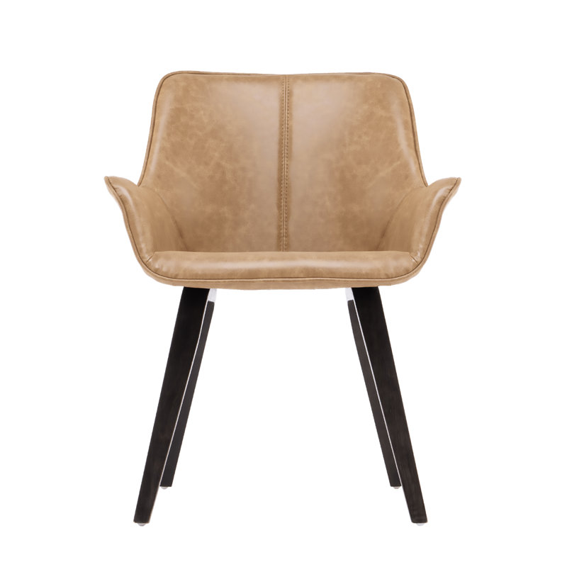 Abubakkar 17'' H Faux Leather Upholstered Armchair, Tan, Black Oak