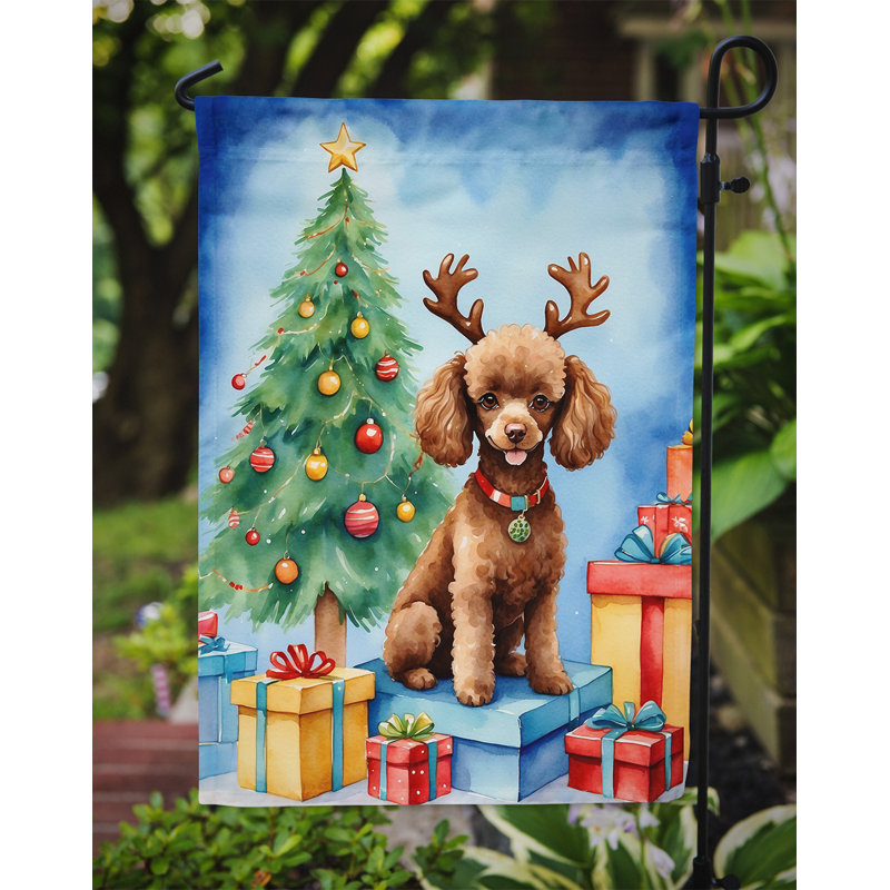 Drapeau de Noël renne de jardin, Caniche chocolat