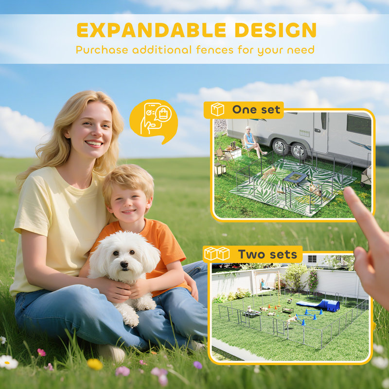 60cm H Panel Metal Pet Barrier With Door, 80cm H x 480cm W x 160cm D