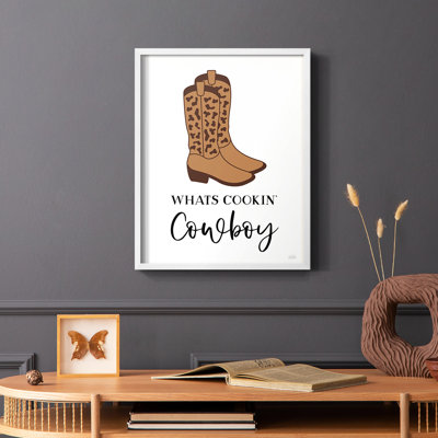 «What Cookin 'Cowboy», reproduction encadrée - bois massif