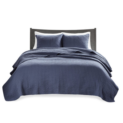 Navy King/ King Bedding - Reversible Quilt With Microfiber And Cotton Filled Outstanding Construction
