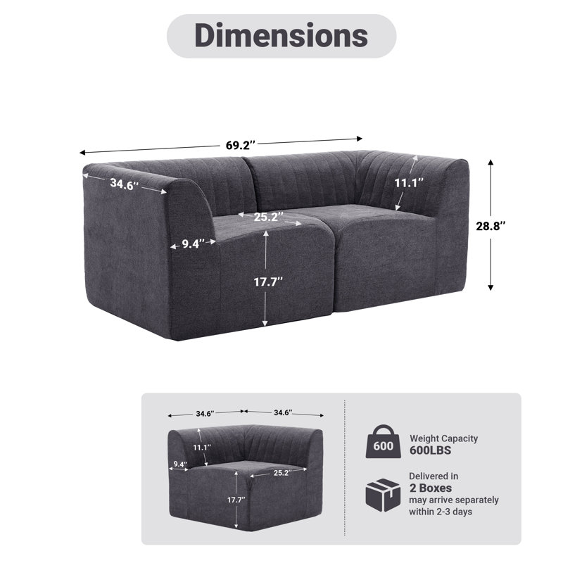 Canapé modulaire 69,2 po, Gris foncé