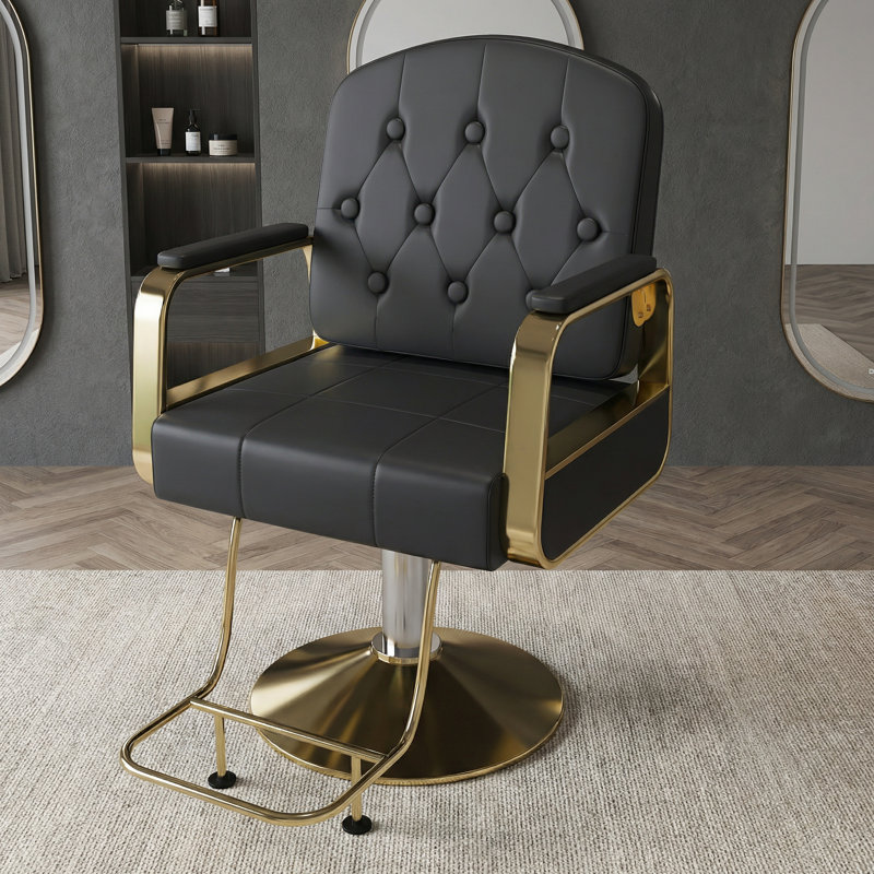Fauteuil de coiffeur hydraulique avec rotation à 360 ° - Fauteuil de style professionnel avec pompe à air, conception non inclinable, noir et or (unité unique)