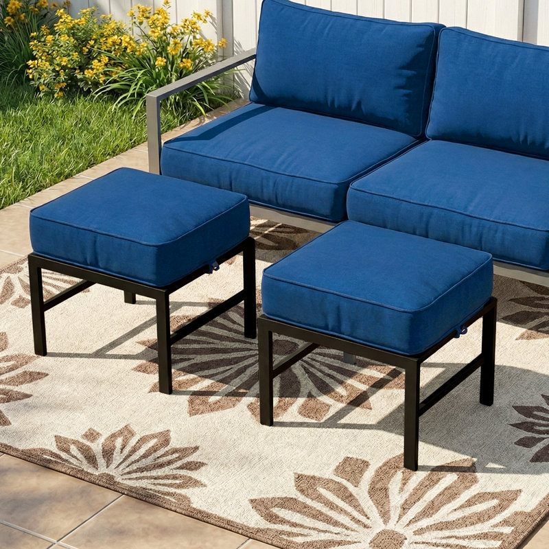 Repose-pieds d'extérieur avec coussin Arusha, Bleu, Noir