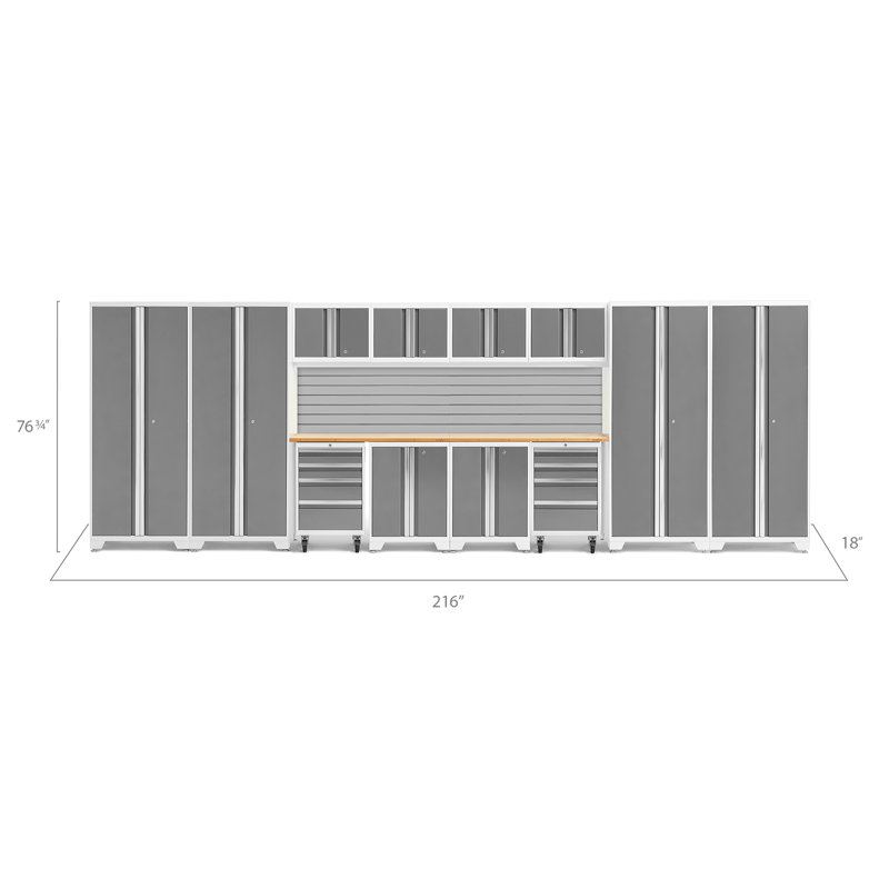 Bold Series 216-in W x 76.75-in H Steel Garage Storage System, Red, Bamboo, LED Light