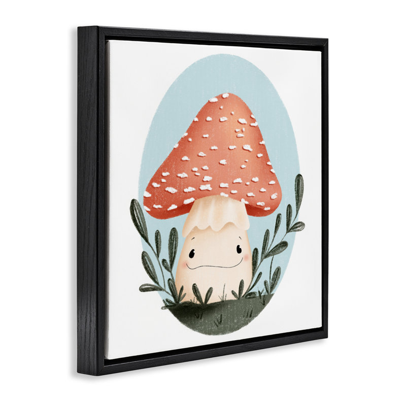 Champignon souriant dans un cadre flottant dans la nature, design par Sarah Hickman, H 18 po x l 18 po