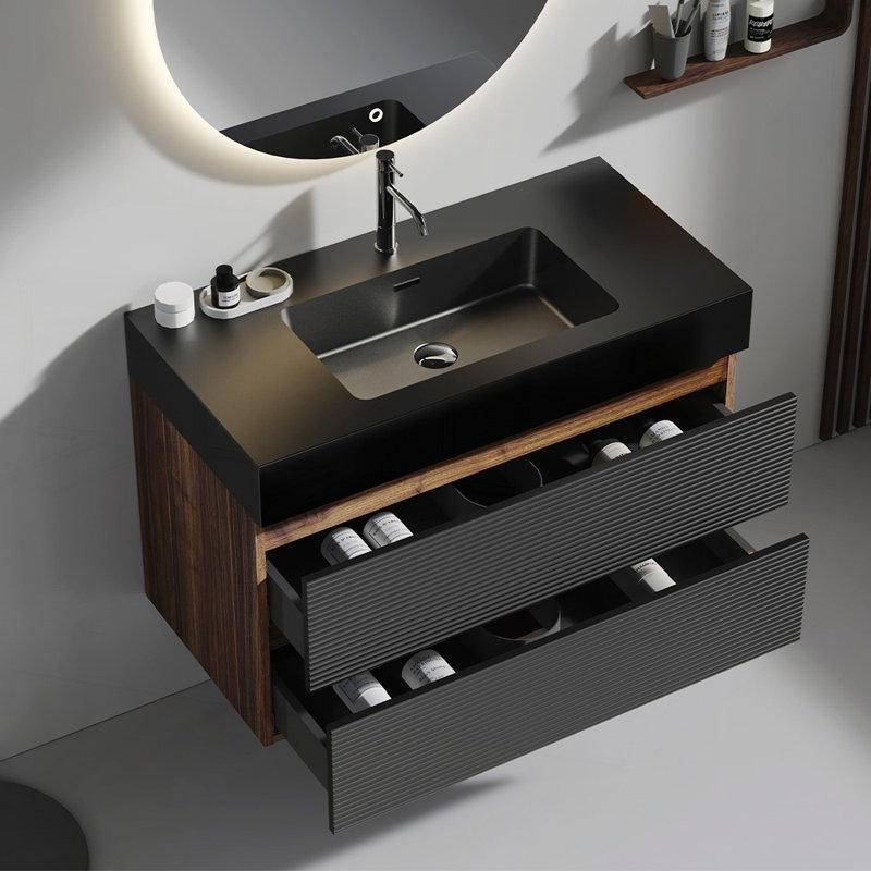 Meuble-lavabo mural Mid-Century avec tiroirs doubles pour salle de bain moderne