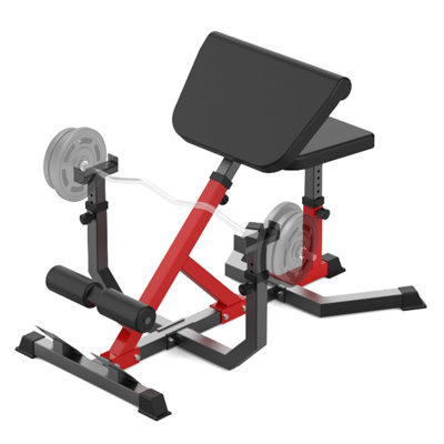 2-in-1 Adjustable Roman Chair & Preacher Curl Hyperextension Bench, Heavy-Duty Steel 440 LBS Capacity Home Gym Equipment for Arms, Abs, Back, Glute & Leg Workouts(Black&Red)