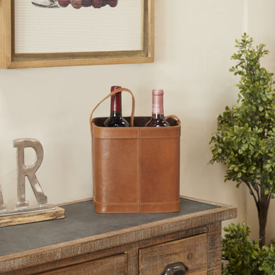 Leather Handmade 4 Bottle Wine Holder with Carrying Handle
