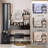 Full Body Mirror Cabinet + Round Mirror LED Vanity Table + Cushioned Stool, 17" Diameter LED Mirror, Touch Control, 3-Color, Brightness Adjustable, Large Desktop, Multi-Layer High Capacity Storage