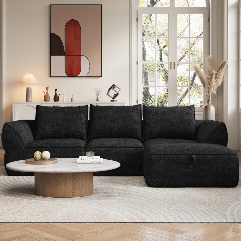 104" Modular Sectional Sofa with Deep Seat, L Shaped Cloud Couch for Living Room, 3-Seater Compression Boneless Sofa with Movable Ottomans, Removable Cover, No Assembly Required, Graphite Black