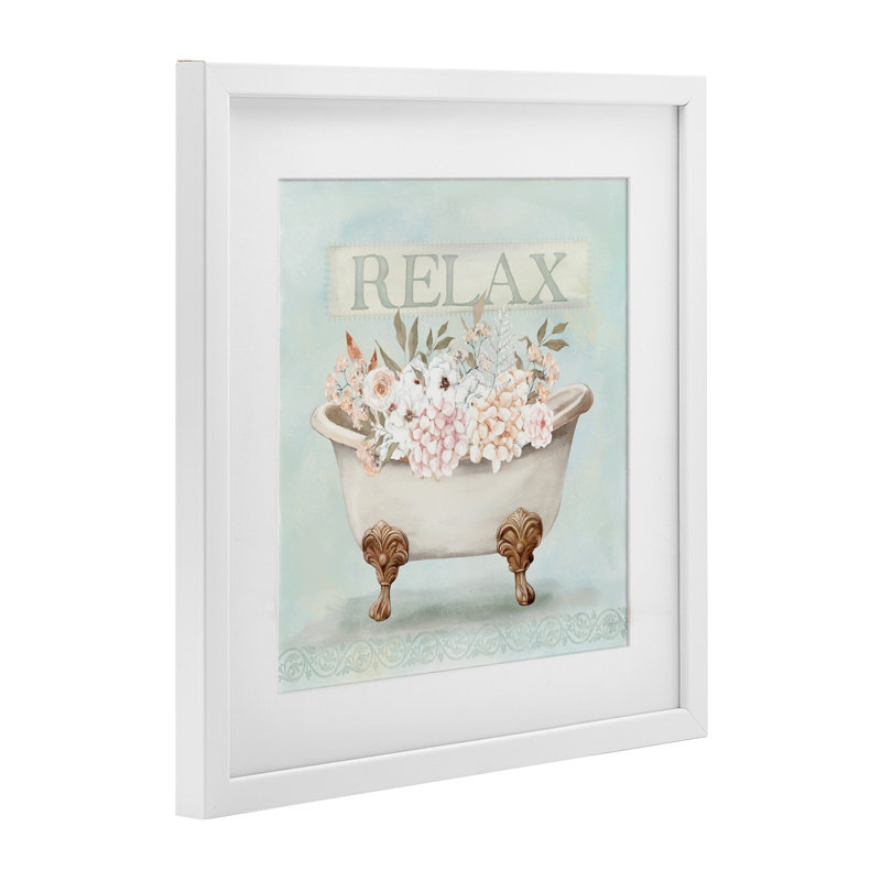 «Relax Floral Tub», reproduction encadrée sous verre, design par Mollie B., H 16 po x l 16 po, Cadre blanc côtier