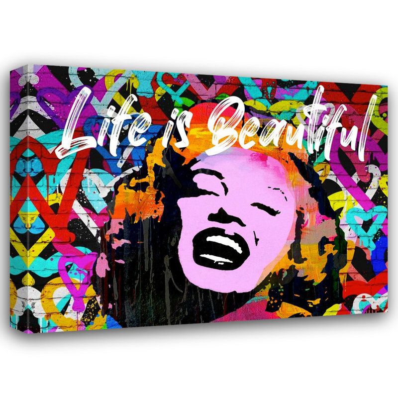 «Marilyn Life Is Beautiful» par Stephen Chambers, peinture sur toile tendue, H 30 po x l 30 po x P 1,5 po