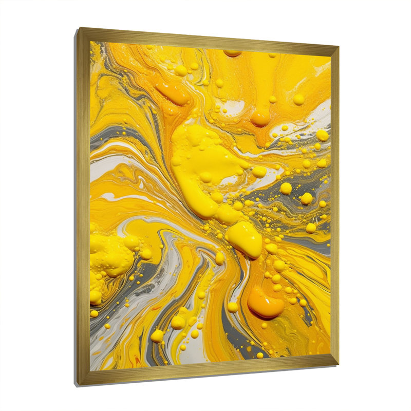 Impression sur toile jaune et grise cosmique I, Cadre flottant doré, 40" H x 30" W