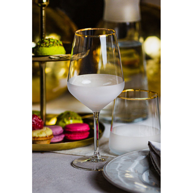 Ensemble de verres à vin Elegant (4 pièces), doré et transparent, 3,6 x 3,6 x 8,6 pouces | Capacité de 18 oz liq. 100% verre, lavage à la main recommandé pour la longévité | Parfait pour les réceptions et les occasions spéciales