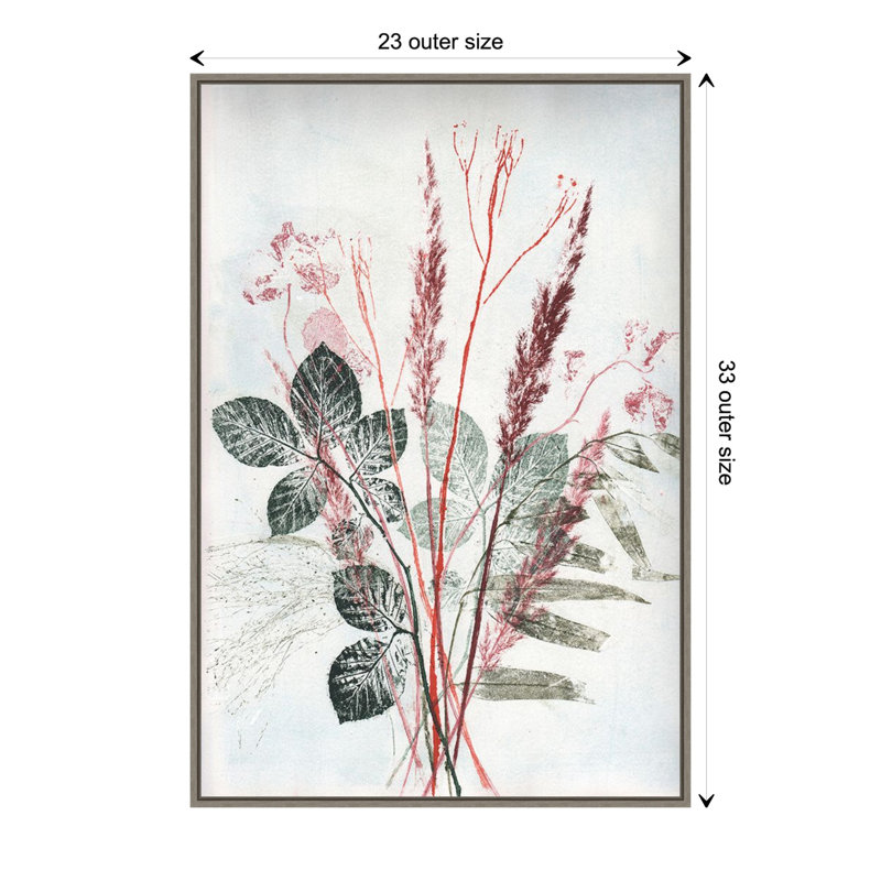 Botanic-Inspired Red and Green Canvas Framed Wall Art, 23x33