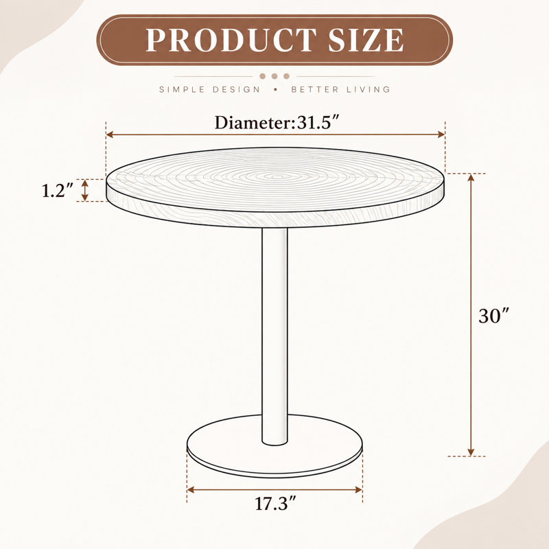 Table de salle à manger ronde moderne de 80 cm (31,5 po) avec dessus en bois et pied central en métal